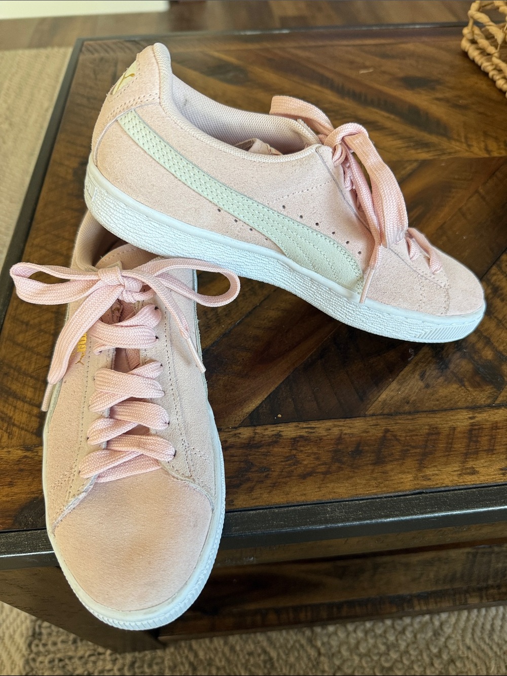 Puma Pink Suede Sneakers with Cream Formstrip